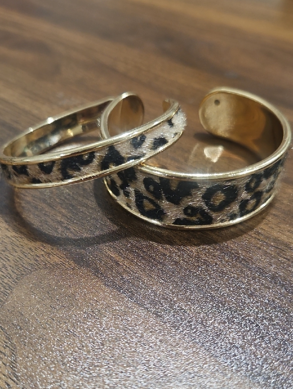 Two Leopard Print Gold-Tone Cuff Bracelets - Women Jewelry